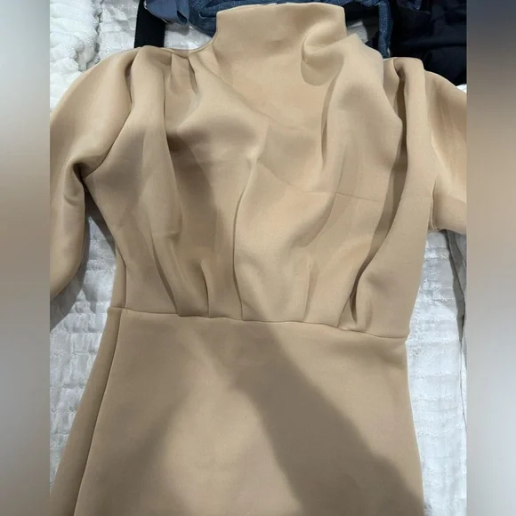 Dresses | Midaxi Beige Long Sleeve Dress With High Neck Never Worn Size Xl  | Poshmark
